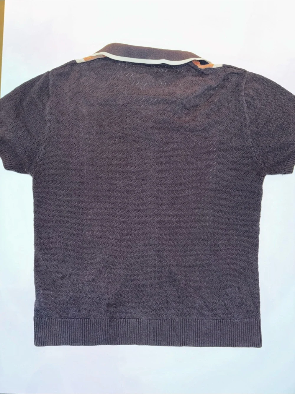 Black Knit Button-Up Polo with Tan & Rust Stripes - Picture 2 of 4